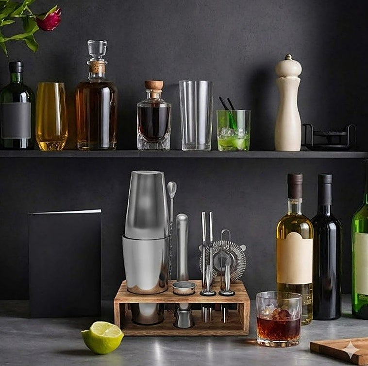 Prepara cócteles en casa de forma profesional con este set de coctelería de 13 piezas