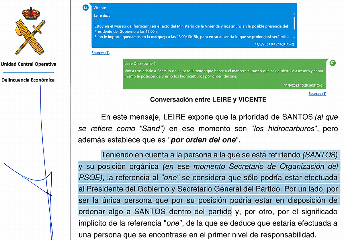 La UCO constata que «el one» citado por las 'cloacas' «solo» puede ser Sánchez