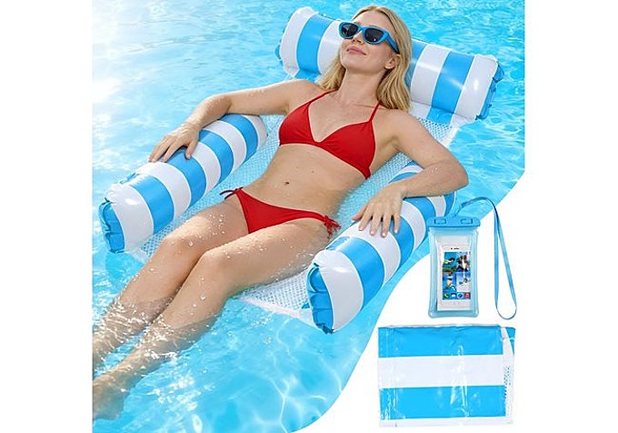 Tumbona inflable individual para adultos, diseño de onda de degradado brillante con malla Tumbona inflable individual para adultos, diseño de onda de degradado brillante con malla