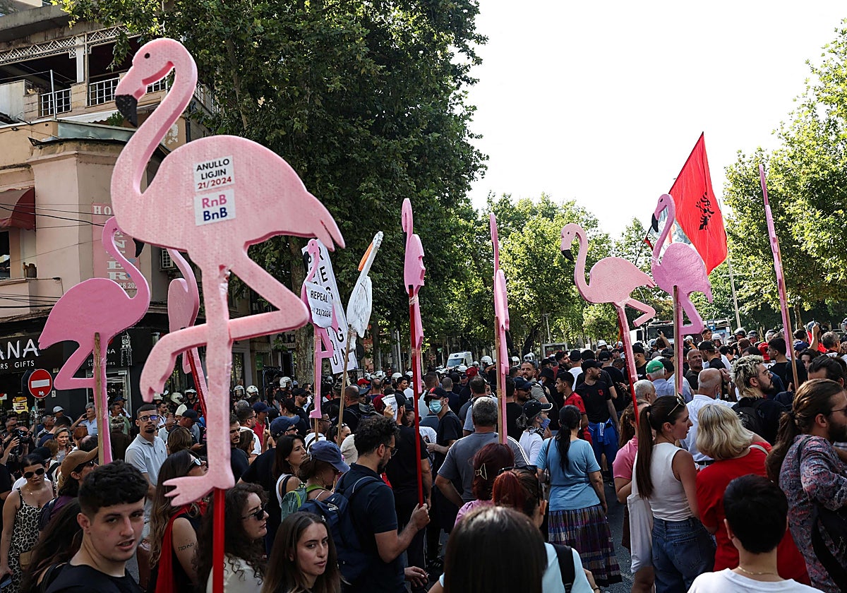 Una de las últimas protestas en las calles de Tirana.