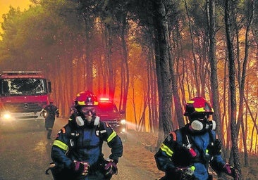 Bomberos en las tareas de extinci&oacute;n a las afueras de Atenas.