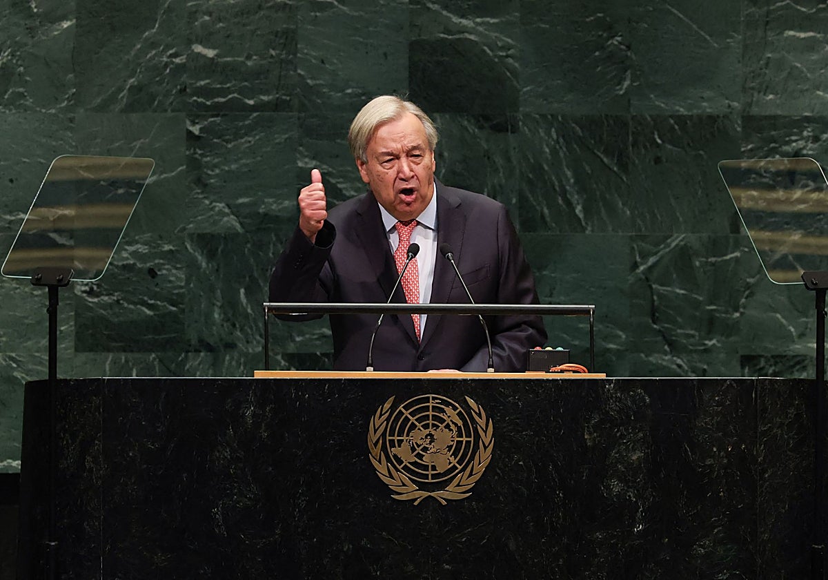 António Guterres interviene ante la Asamblea General de la ONU.