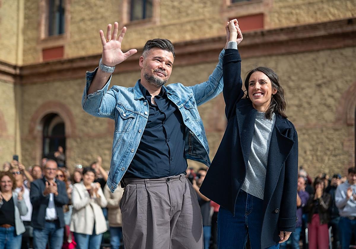 Gabriel Rufián e Irene Montero, durante el acto que han protagonizado este sábado en Barcelona