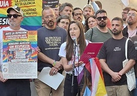 La presidenta de la FELGTBI+, Paula Iglesias, con el resto de representantes de las entidades.