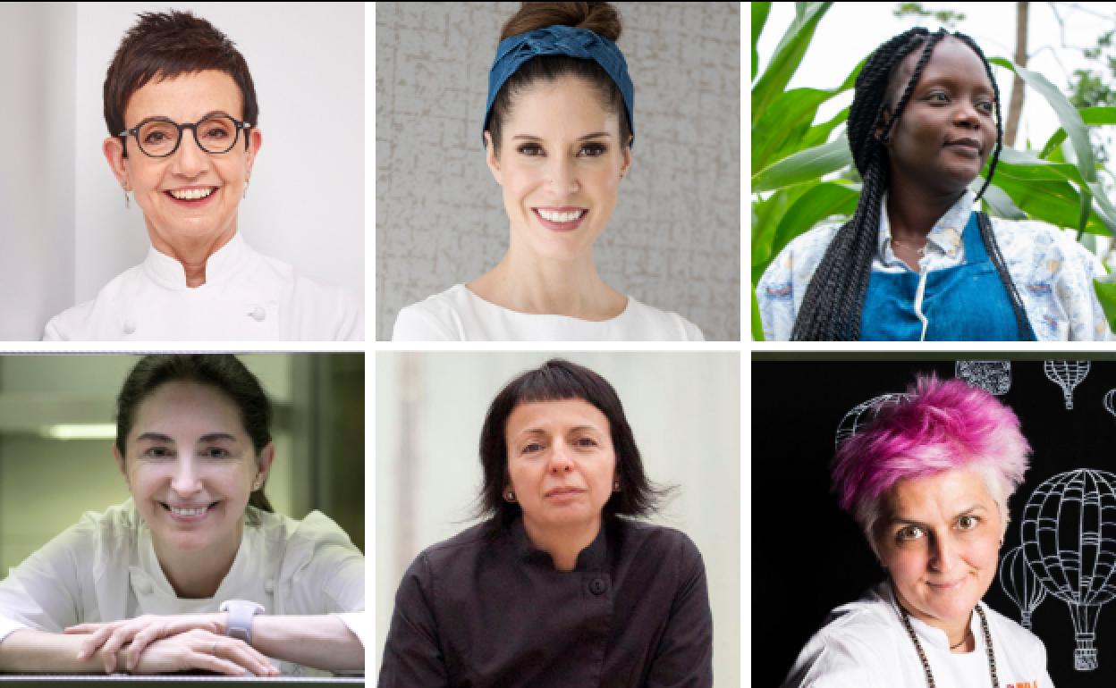 Carme Ruscalleda, Carolina Sánchez, Fatmata Binta, Elena Arzak, Fina Puigdevall y Cristina Bowerman.