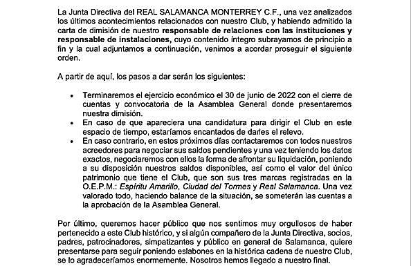 Imagen principal - El comunicado del RS Monterrey. 