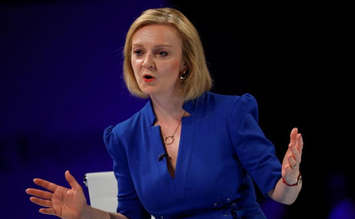 Liz Truss, durante su discurso de este lunes a militantes en la ciudad de Exeter. 