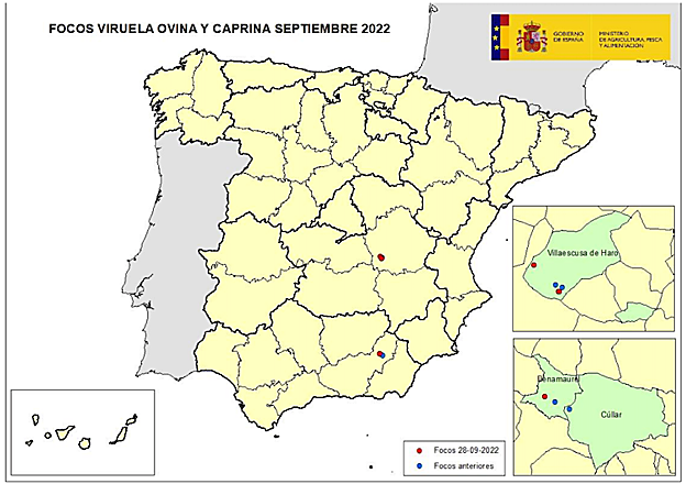 Localización de las explotaciones afectadas por Viruela Ovina y Caprina. 