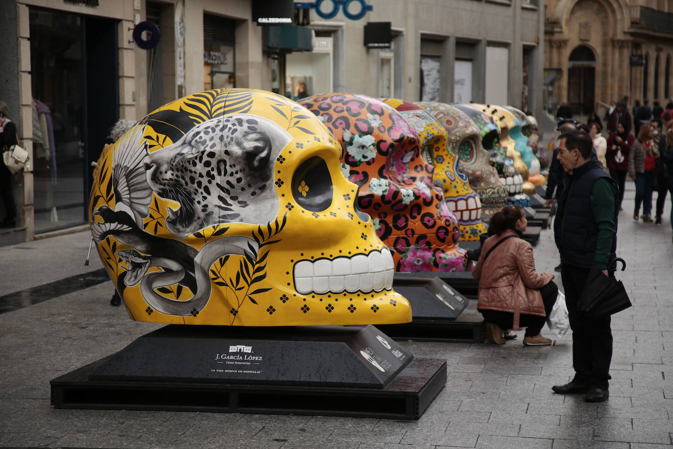 Exposición de los cráneos decorados en la Plaza del Liceo. 