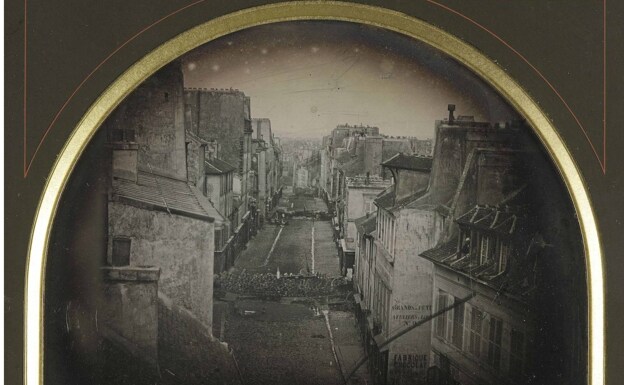 Detalle de 'Barricadas en la calle Fauburg du Temple, 25 de junio de 1848, siete y media de la mañana'. Daguerrotipo. 