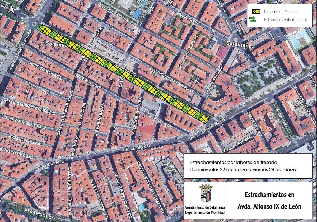 El mapa de la zona afectada en Salamanca.