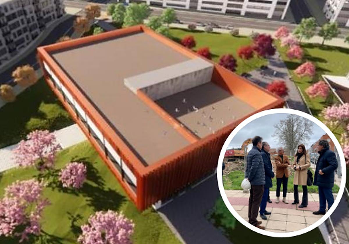 Infografía de la nueva biblioteca de Pizarrales, e imagen de la visita del alcalde.