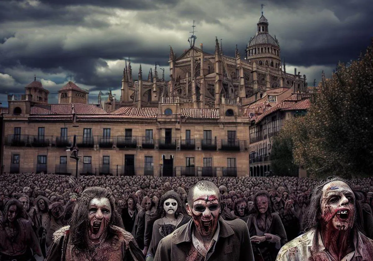 Salamanca dibujada por la inteligencia artificial: invasión de zombies, con playa o post-apocalíptica