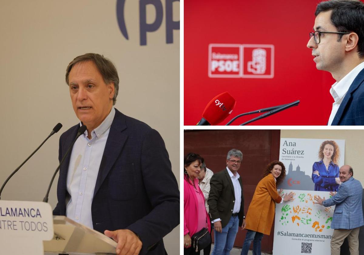 Montaje con García Carbayo, Mateos y Suárez, los candidatos que más votos obtuvieron las pasadas elecciones y que esta año han decidido no hacer una arranque de campaña tradicional.