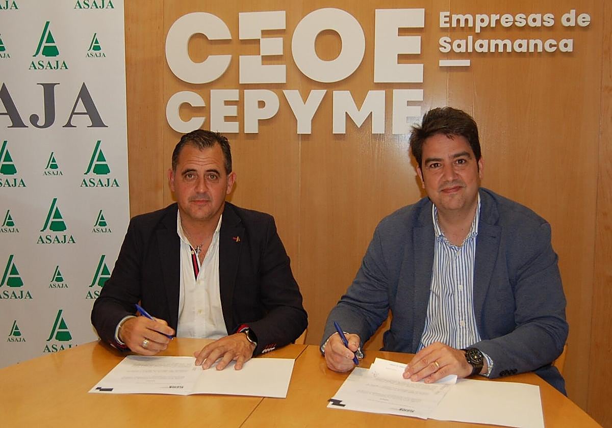 El presidente de CEOE CEPYME Salamanca, Diego García y el presidente de ASAJA Salamanca, Juan Luis Delgado.