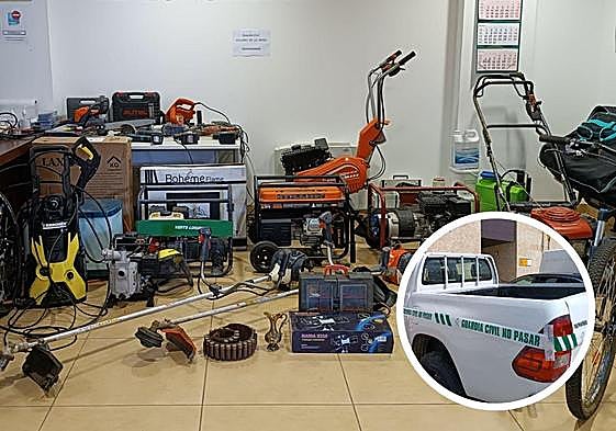 Objetos y vehículo incautados por la Guardia Civil en la operación.