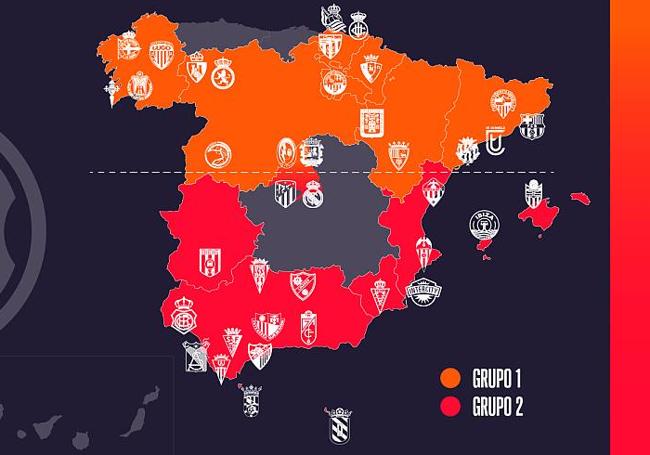 Así queda el mapa de España con la nueva configuración de la Primera Federación.