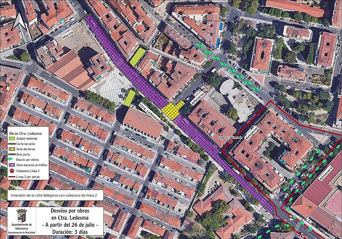 Nuevos desvíos en la plaza del Mercado por las obras de la Carretera Ledesma