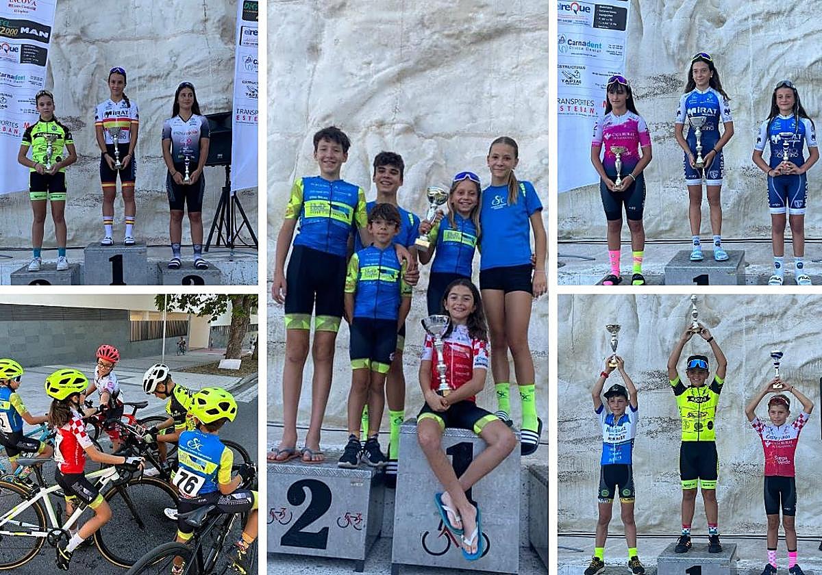 Las escuelas ciclistas salmantinas en los diferentes podios del Memorial Antonio Llorente «Saronni' en Segovia.