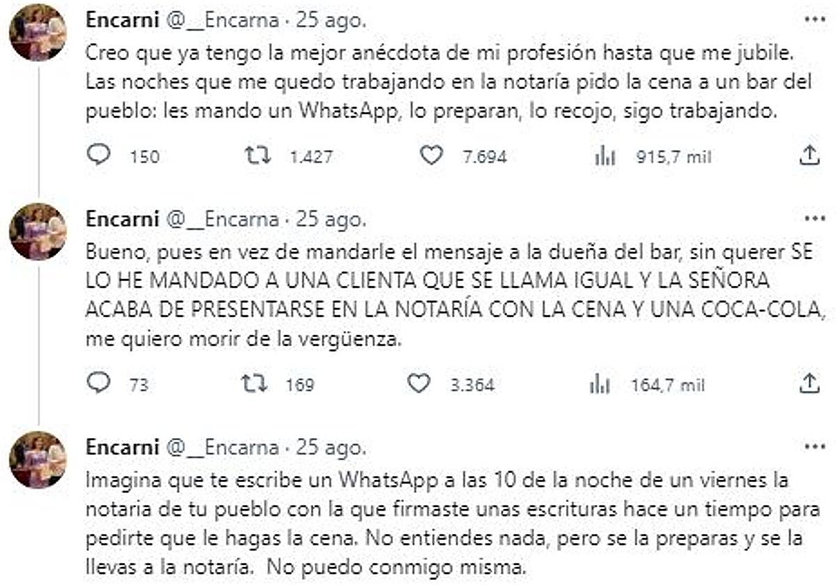 Captura de pantalla del hilo de Twitter donde explica la anécdota.