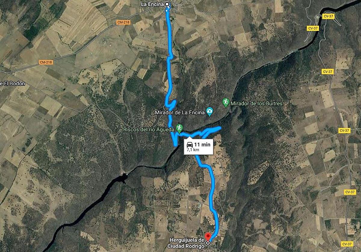 Cortada la carretera entre Herguijuela de Ciudad Rodrigo y La Encina.