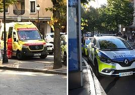 La ambulancia atiende a la mujer herida, mientras varias dotaciones de la Policía Local vigila el tráfico.