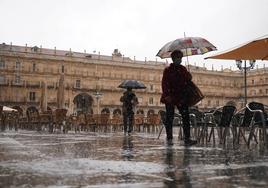 Plaza Mayor de Salamanca en un día lluvioso