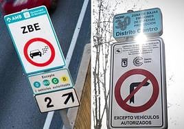 Dos modelos de señalización de ZBE en Barcelona y Madrid.