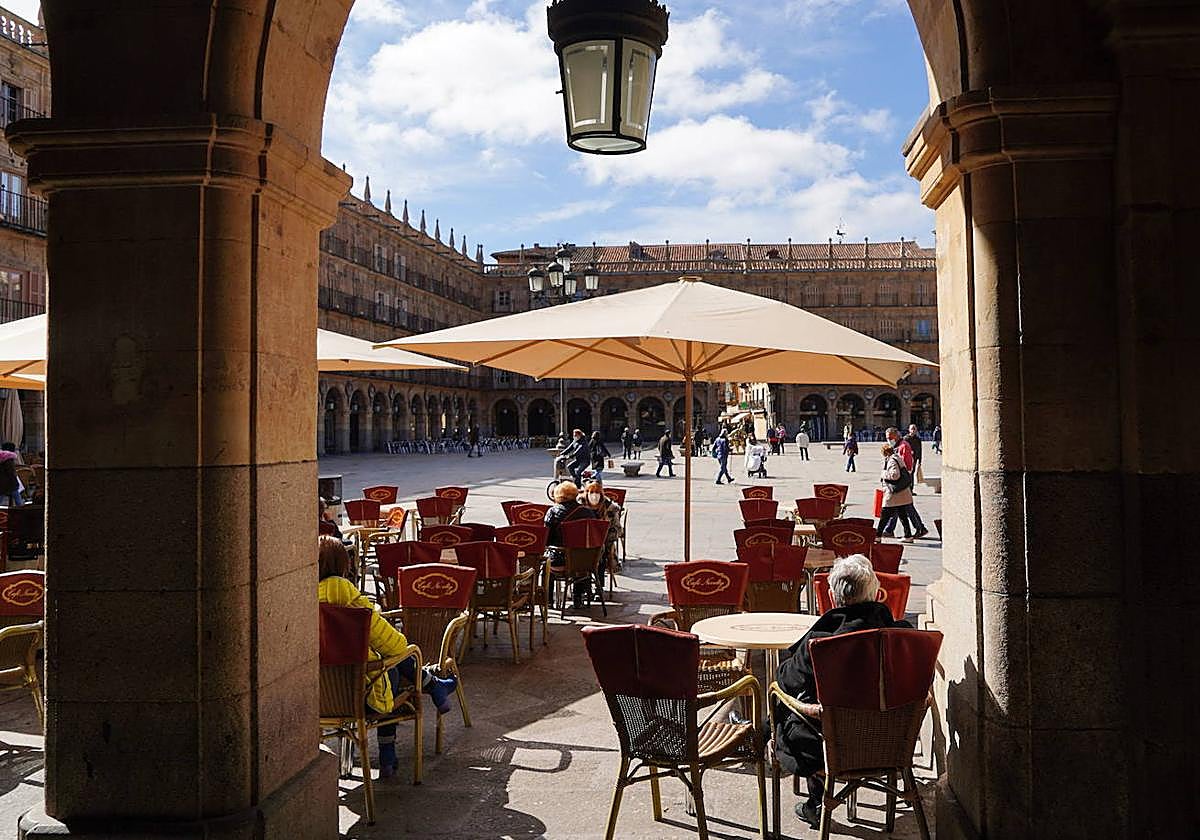 Terrazas, en la Plaza Mayor de Salamanca.