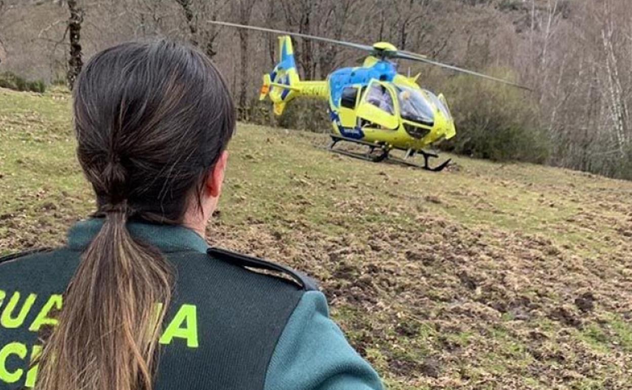 Helicóptero de Sacyl en el que fue trasladado el herido.