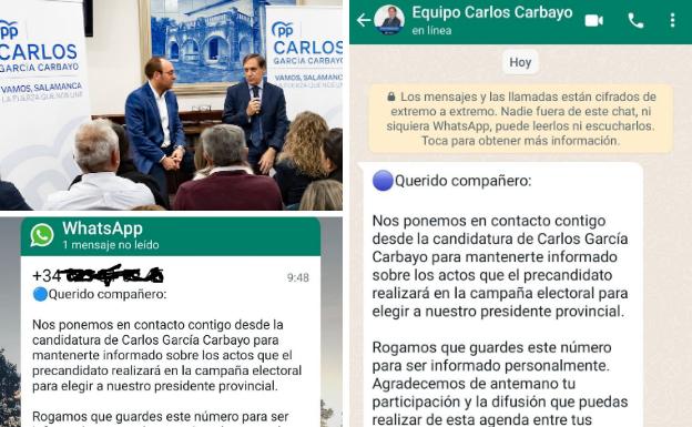 Carbayo en un acto con afiliados en Ciudad Rodrigo, y los supuestos mensajes de su candidatura.