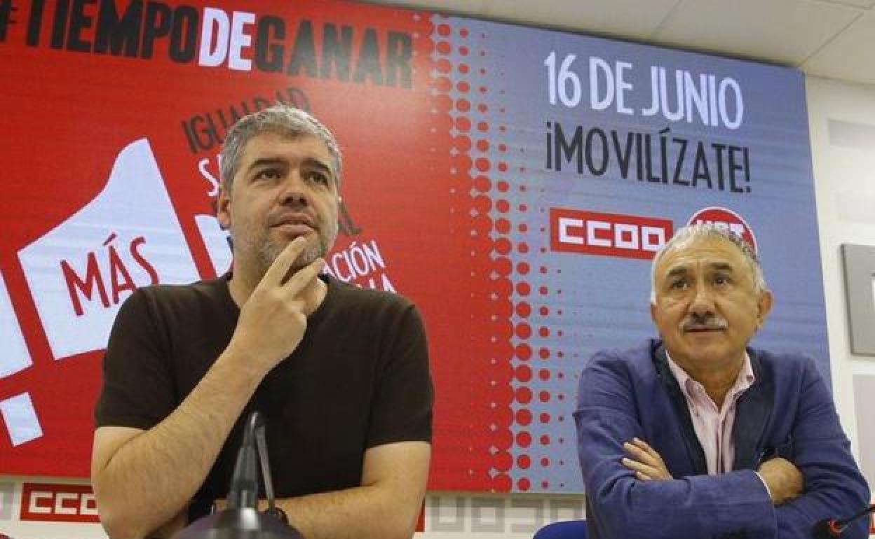 Los líderes de CC OO y UGT, Unai Sordo (izq.) y Pepe Álvarez.