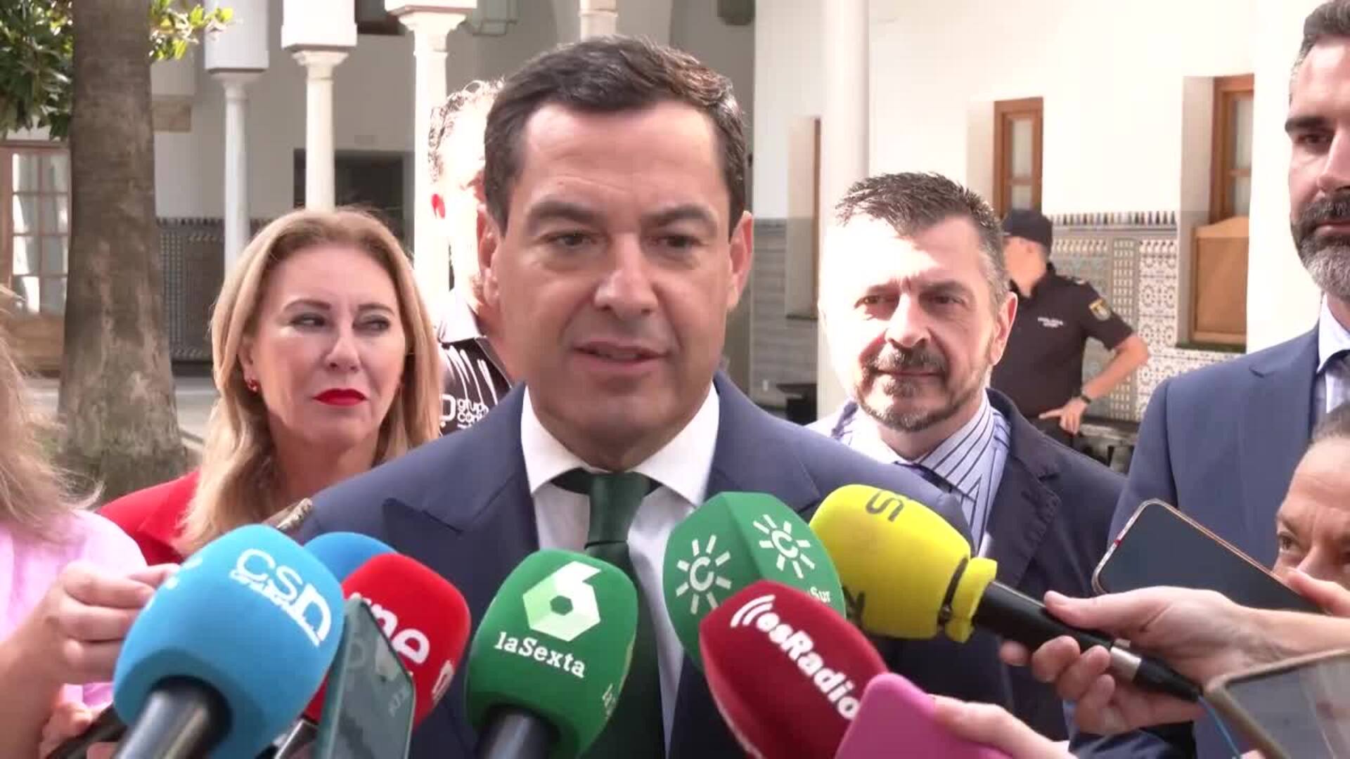Moreno irá al acto del PP contra la amnistía: "Hay que decir a Sánchez que por ese camino no"