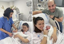 La recién nacida con personal del Hospital y con sus padres.