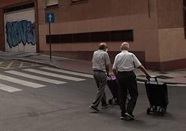 Dos ancianos con el carro de la compra