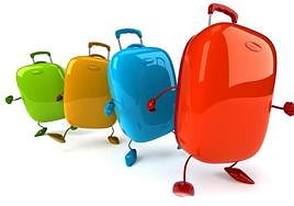 Varias maletas animadas de colores.