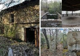 Imágenes del Molino Pitico y de las estatuas que rodean la finca en Mogarraz.