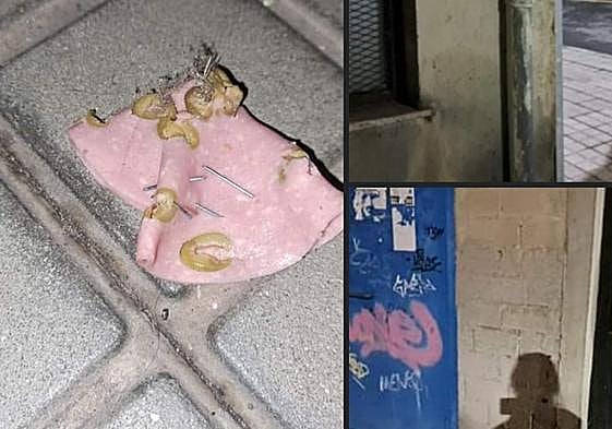 Trozo de comida encontrada con alfileres en la zona del Camino de las Aguas.
