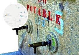 Fuente de agua y mapa de localización de municipios con presencia de nitratos.