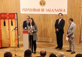 La rectora en sustitución de la Universidad de Salamanca, María José Rodríguez Conde, en su primer acto público.