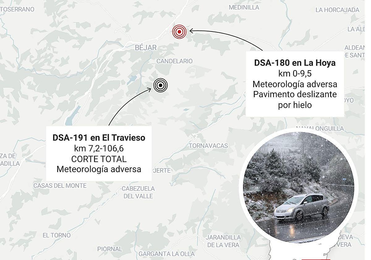 Hielo y viento por la alerta amarilla mantienen carreteras de Salamanca en aviso y cortadas
