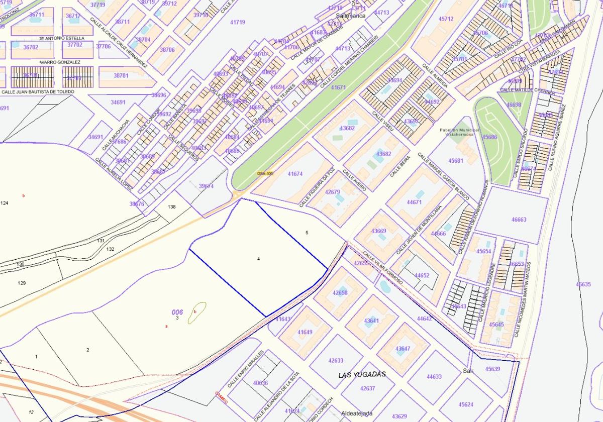 En azul, una de las fincas que se subastan en Salamanca hasta el 15 de abril.