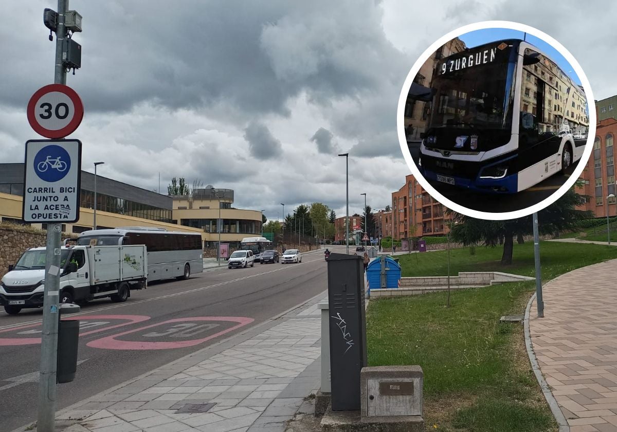 Lugar donde se ha parado el bus y uno de los nuevos vehículos.
