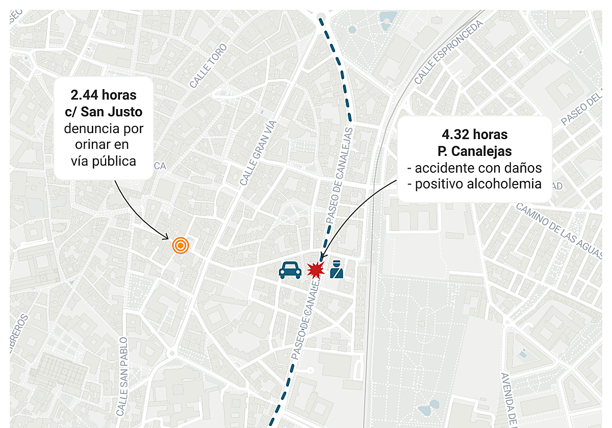 Localización de los dos incidentes nocturnos.