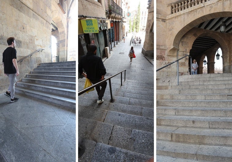 Los tres tramos históricos de escaleras de la Plaza Mayor.