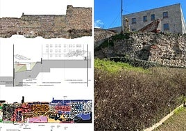 Plano de la rampa y estudios del estado y épocas de la muralla.