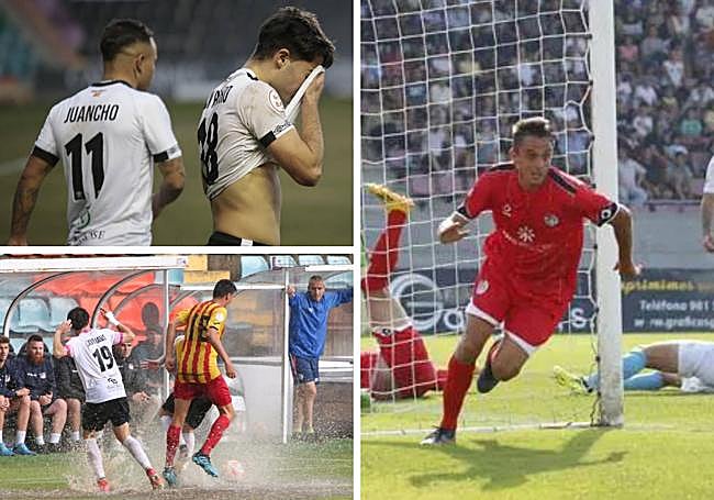 A la derecha, el gol del ascenso de Garban a Segunda B del por entonces CF Salmantino; a la izquierda, dos decepciones deportivas, la constante de los últimos años del equipo.