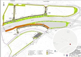 Plano de la zona de actuación y en el detalle, lugar en el que se construye el Puerto Seco.