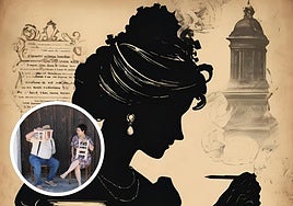 Cartel de la obra 'La incógnita de Cherner'; en el círculo, interpretación de la obra 'Cuando los animales hablaban la misma lengua'