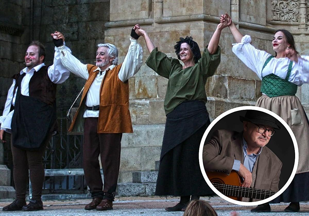 Compañía Etón Teatro; en el círculo, el guitarrista José Luis Montón Quinteto